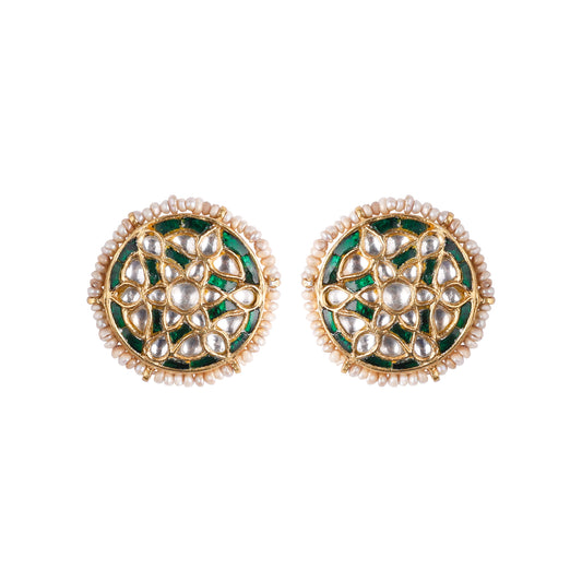 Emerald enamel polki studs