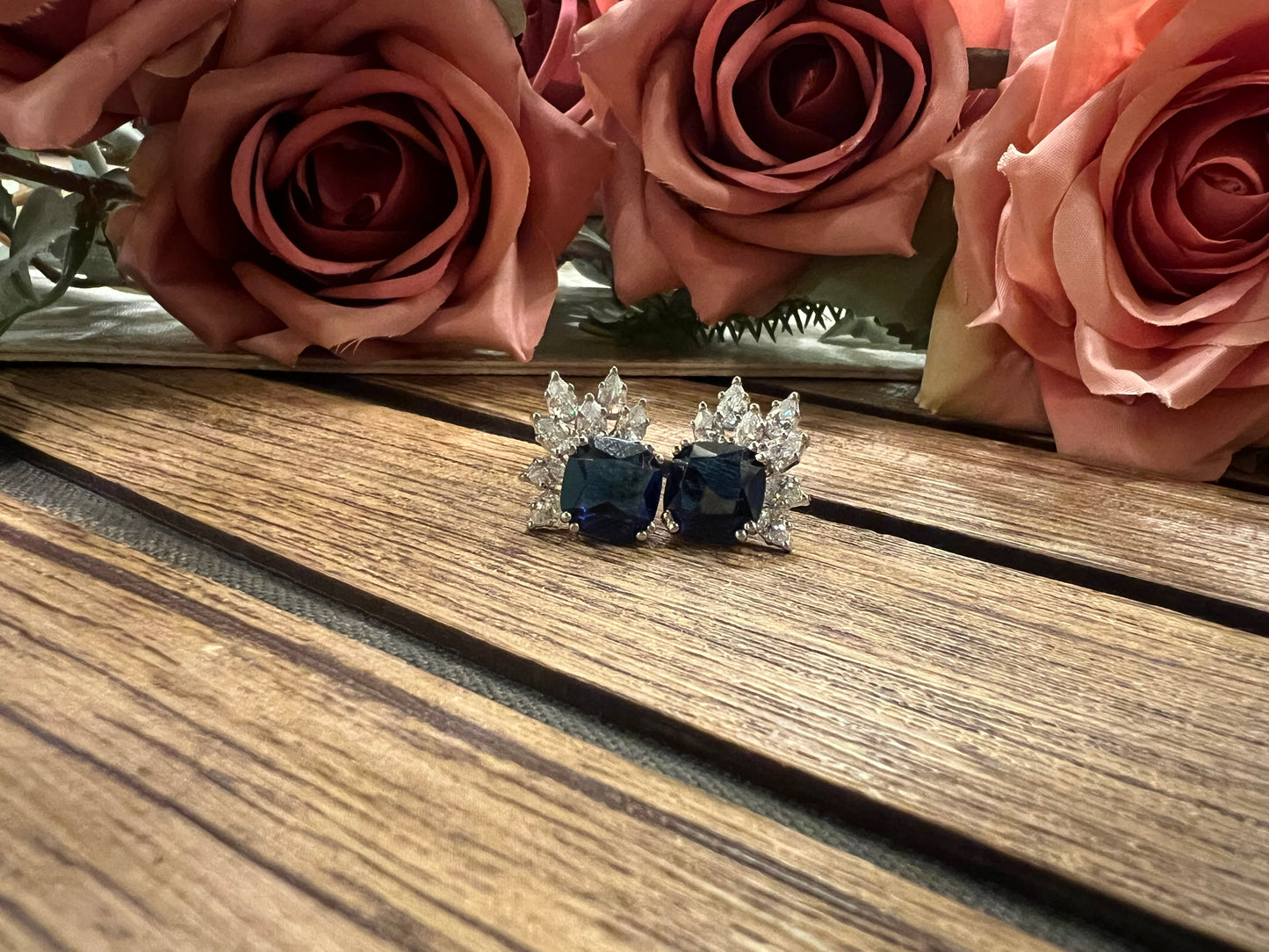 Round blue stone earrings