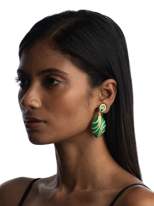 Green and Golden Enamel Swarovski earrings