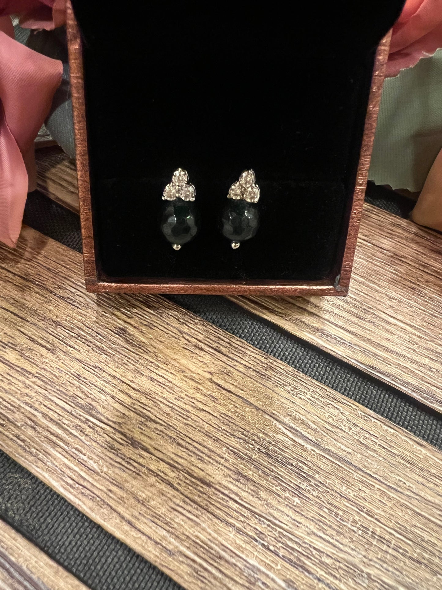 3 stone green earrings