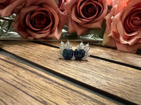 Round blue stone earrings