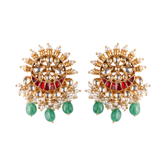 Sun red polki earrings
